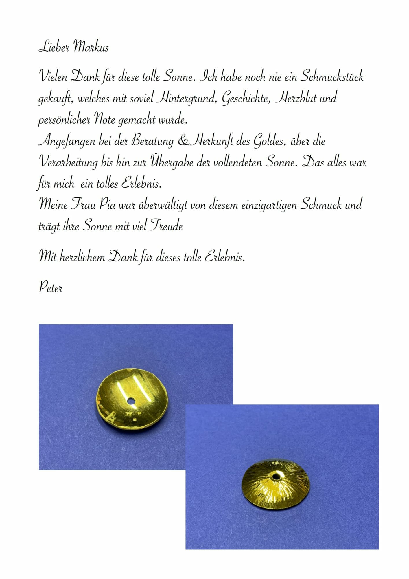 Amulett Sonne Gold geschmiedet